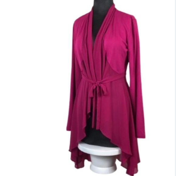 2/$30 LOGO LOUNGE by Lori Goldstein Cardigan Fuchsia Size Small Knit W/Chiffon - Picture 1 of 16